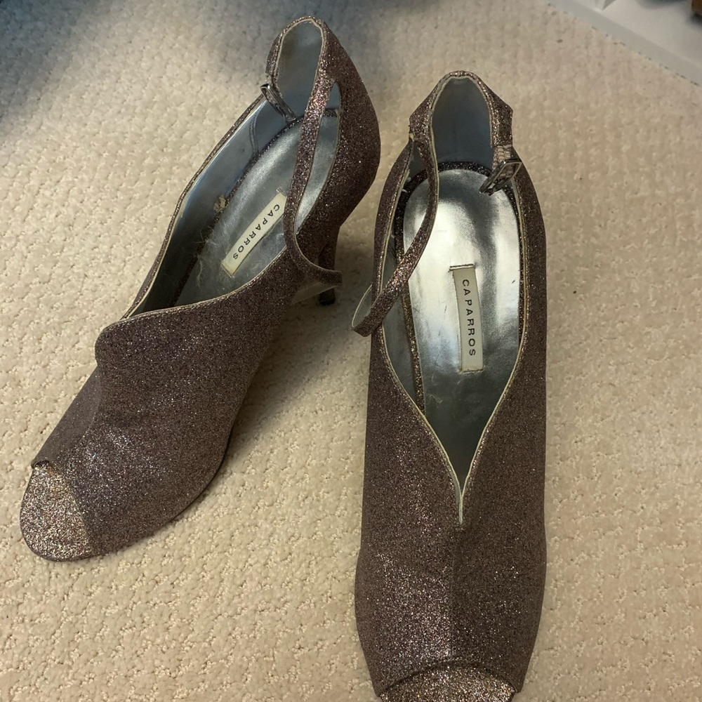 HOST PICK! Worn once! Glitter Peep Toe heel Booties - Picture 2 of 3